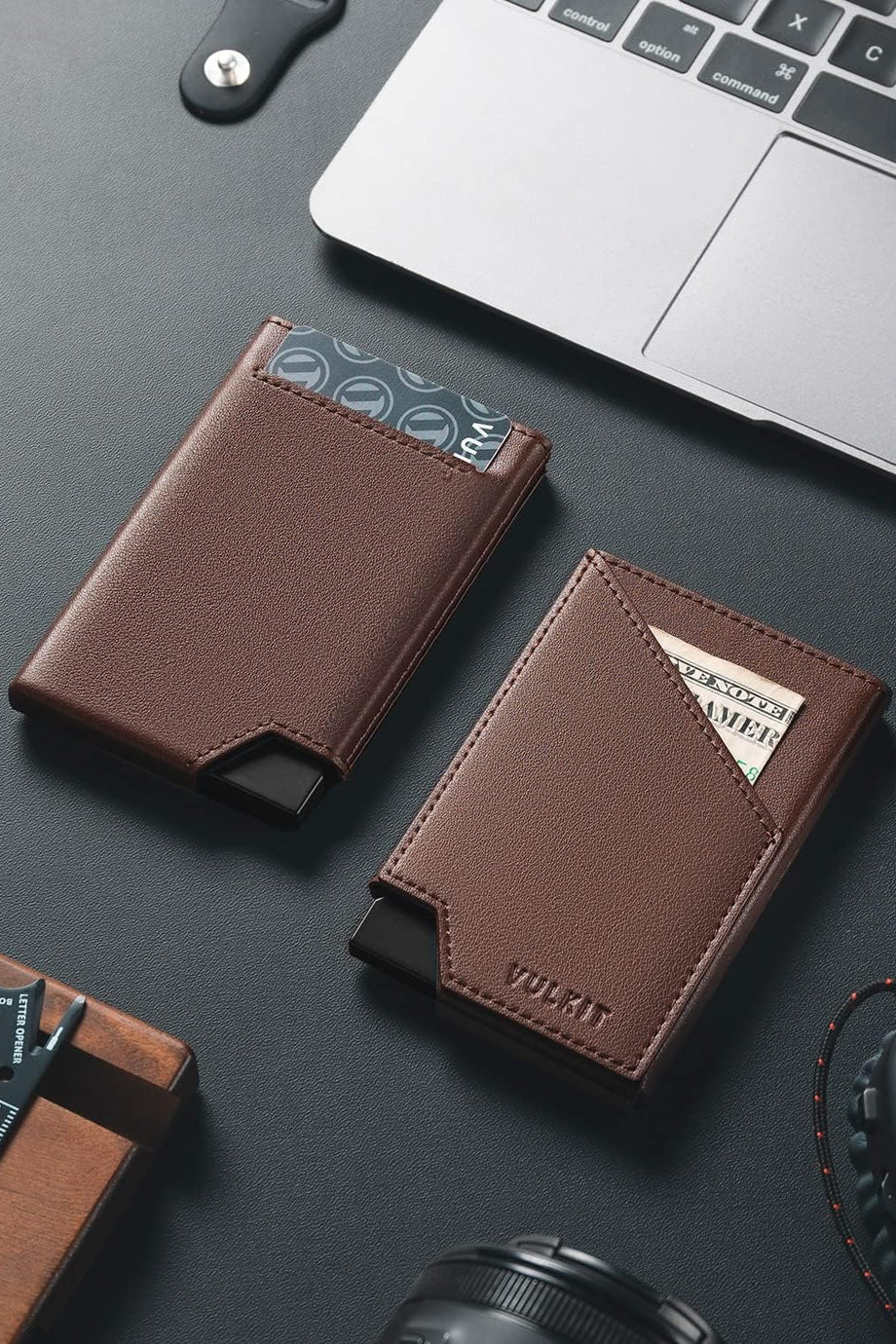 Slim Metal Kartlık RFID Korumalı Pop Up Kartlık Cüzdan Nakit ve Bozuk Para Bölmeli