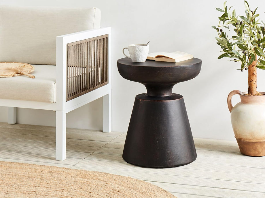 Sehpa Beton ve Fiberglas Siyah Yuvarlak 45 cm,Modern Tasarım