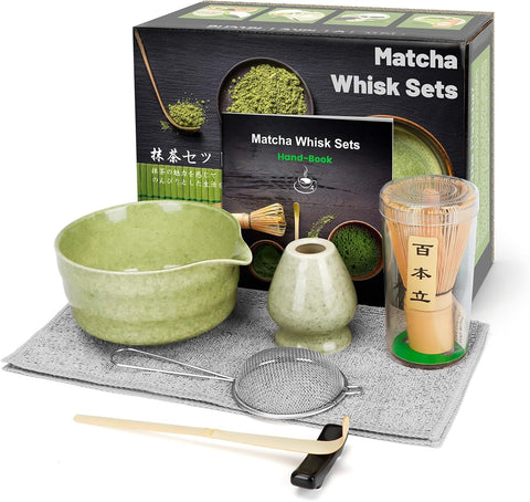 7 Parça Matcha Japon Çay Seremonisi Seti, Bambu ve Seramik Aksesuarlar