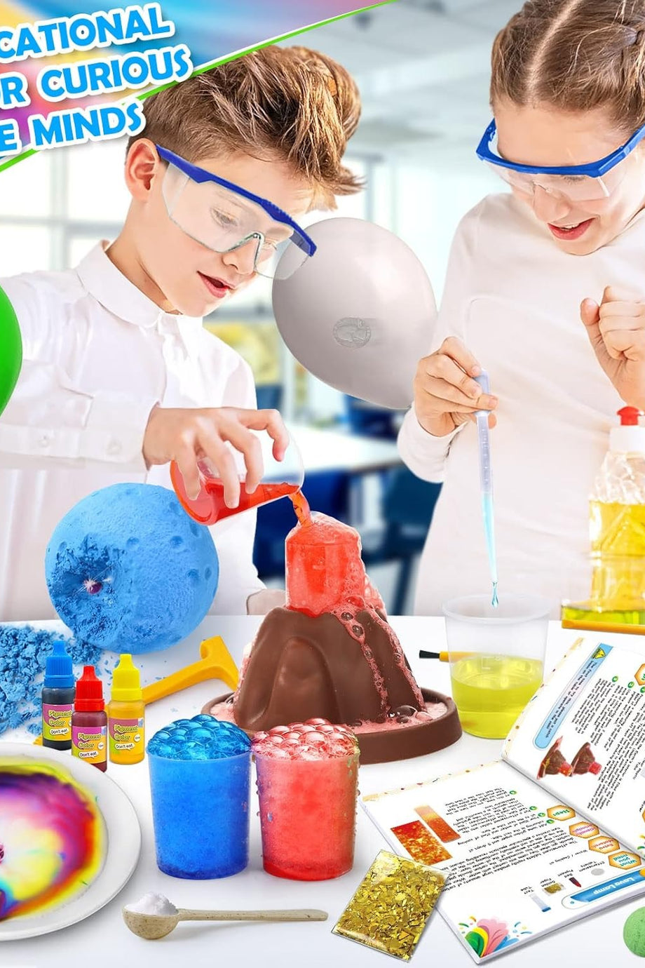 50+ Bilim Deneyleri Kiti, Çocuklar İçin STEM Aktivite Seti, Kimya Kiti, Gem Taşı Kazısı, Deney