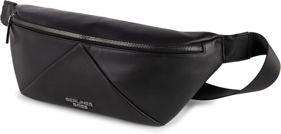 Feline Deri Bel Çantası, Çapraz Çanta, Unisex, Siyah