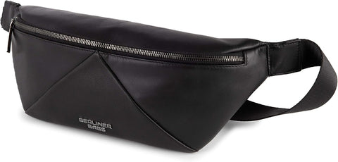 Feline Deri Bel Çantası, Çapraz Çanta, Unisex, Siyah