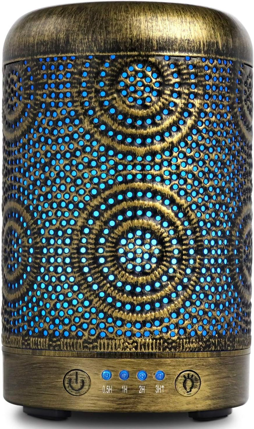 100ml Metal Aroma Difüzörü, 7 Renk Işık, Zamanlayıcılı, Sessiz ve Otomatik Kapanmalı