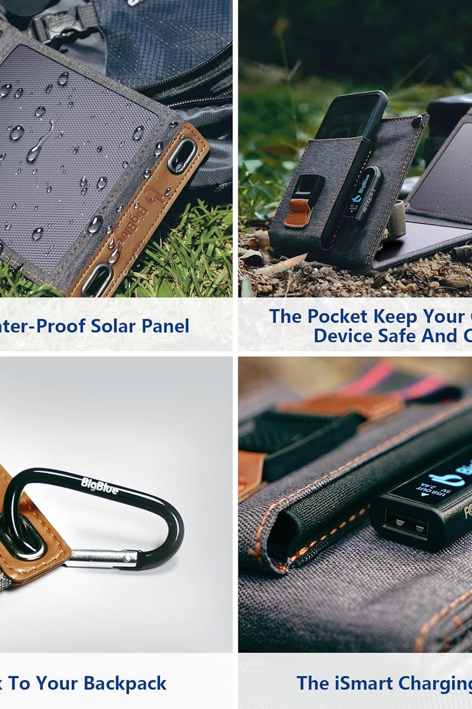 14W Taşınabilir Solar Şarj Cihazı, IPX4 Su Geçirmez, USB Port, Seyahat ve Kamp İçin Ideal