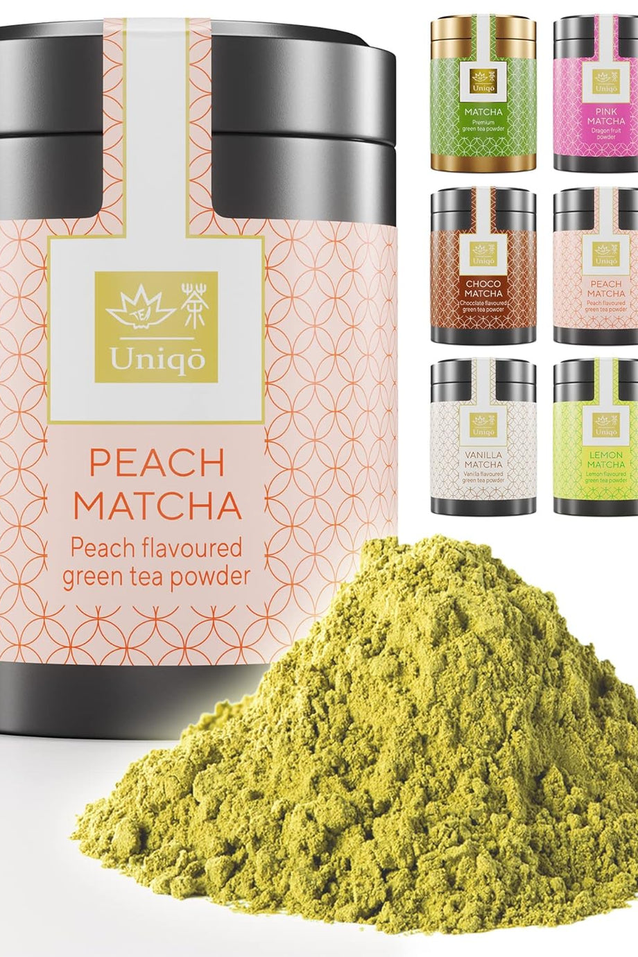 Şeftali Aromalı Premium Japon Matcha Tozu 30g Şeker İlavesiz Vegan, Metal Kutuda