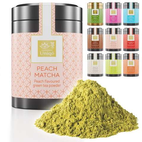 Şeftali Aromalı Premium Japon Matcha Tozu 30g Şeker İlavesiz Vegan, Metal Kutuda
