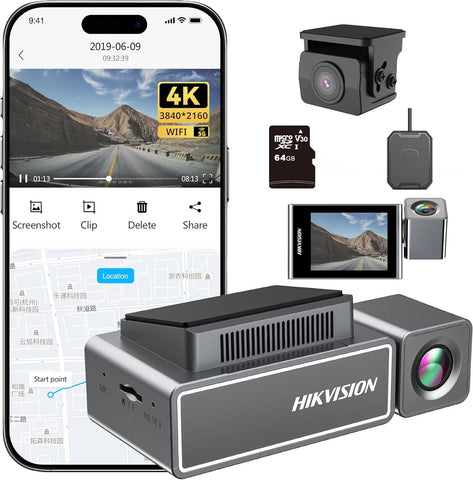 4K + 1080P Araç Kamerası, GPS WiFi, ADAS Destekli, Gece Görüş, 64GB Kart Dahil