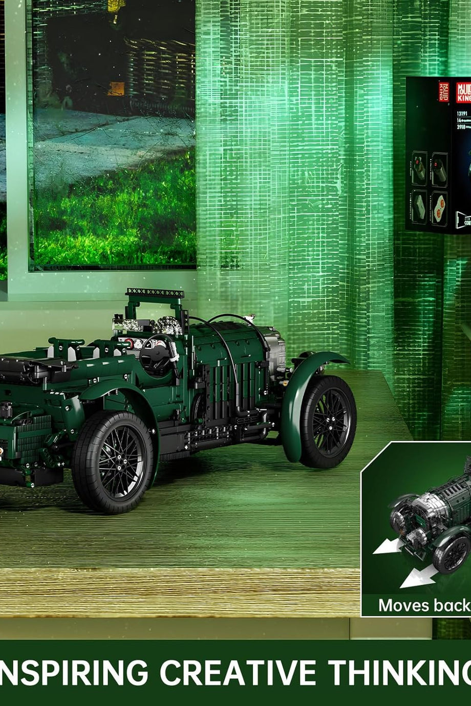 13191 Uzaktan Kumandalı Vintage Spor Araba Yapı Blokları 3918 Parça, İngiliz Koleksiyon Araba Modeli