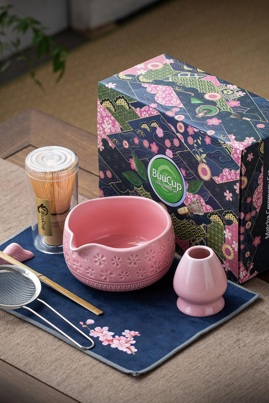 7 Parça Pembe Matcha Seti - Seramik Matcha Kasesi, Matcha Çayı Kit Hediyesi