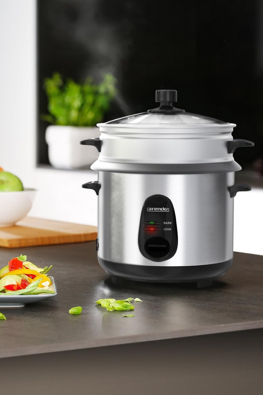 Paslanmaz Çelik Pirinç ve Buharlı Pişirici 1L Kapasiteli Siyah/Gri