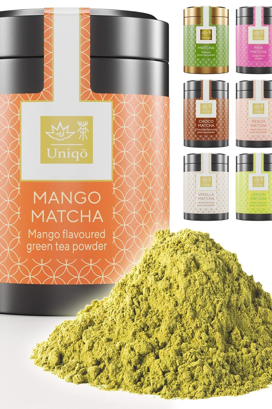 Mango Aromalı Premium Japon Matcha Tozu 30g Şeker İlavesiz Vegan, Metal Kutuda
