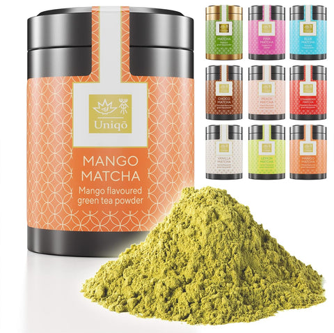 Mango Aromalı Premium Japon Matcha Tozu 30g Şeker İlavesiz Vegan, Metal Kutuda