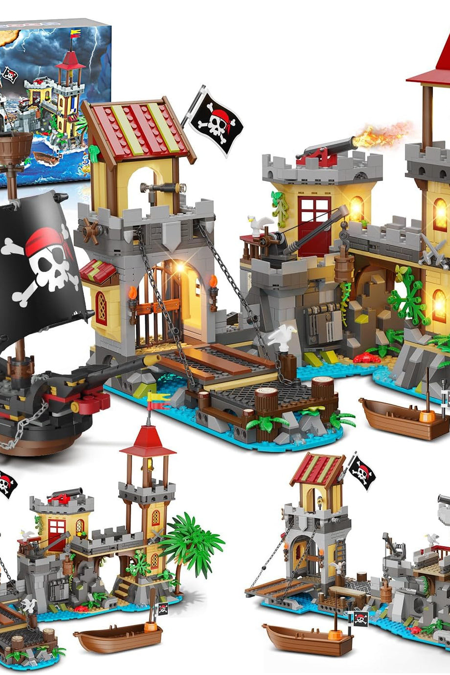 Işıklı Korsan Kalesi Yapım Oyuncağı, 1502 Parça Korsan Gemisi ve Limanı Seti