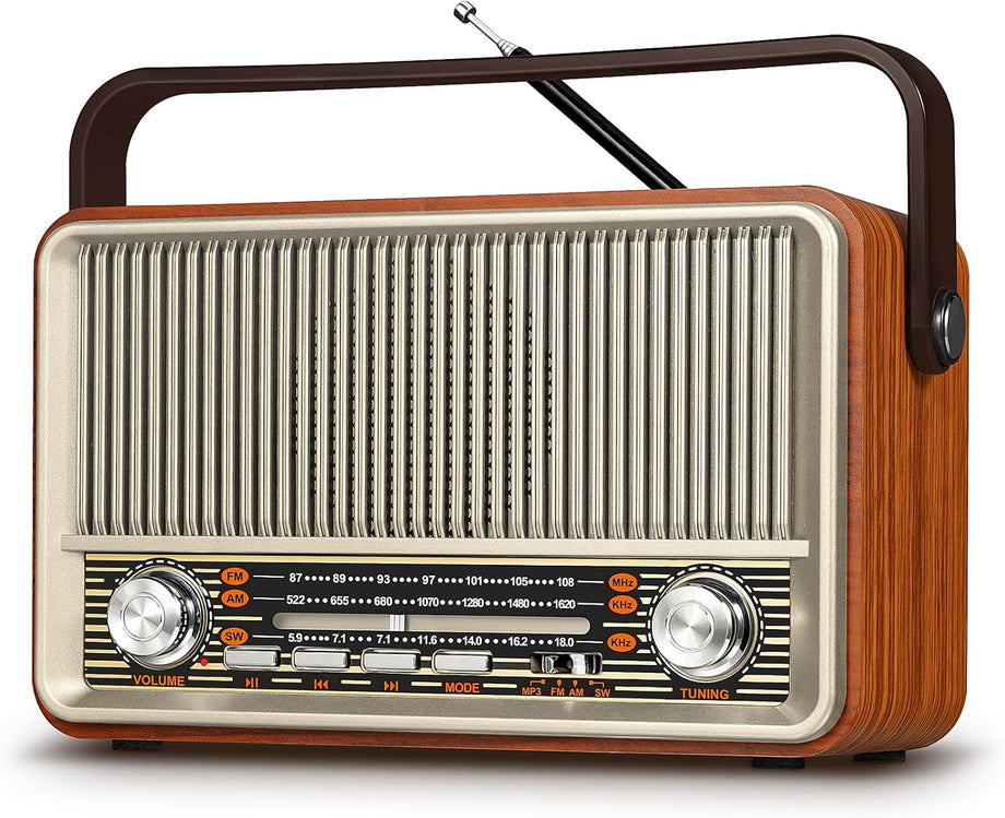 J-120 Retro Radyo, AM/FM/SW Destekli, Bluetooth/USB/TF/AUX Girişli, 1800 mAh Şarjlı