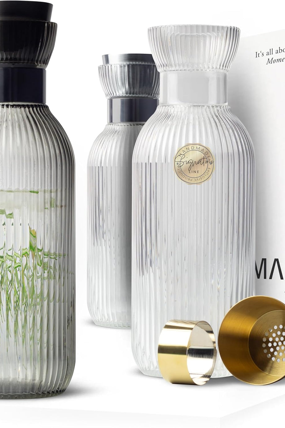 Duman Siyahı Cam Su Sürahisi,1,5 L,El Yapımı, Kapaklı & Süzgeçli Şık Tasarım