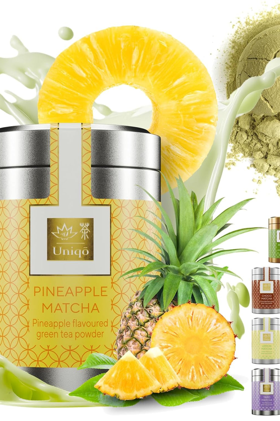 Ananas Aromalı Premium Japon Matcha Tozu 30g Şeker İlavesiz Vegan, Metal Kutuda