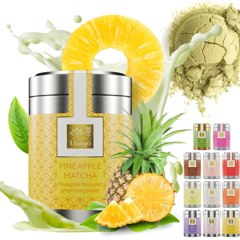 Ananas Aromalı Premium Japon Matcha Tozu 30g Şeker İlavesiz Vegan, Metal Kutuda