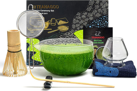 Japon Matcha Çırpıcı Seti 7 Parça - Cam Matcha Kasesi, Bambu Çırpıcı ve Kaşık ile Premium Matcha Çay Seti