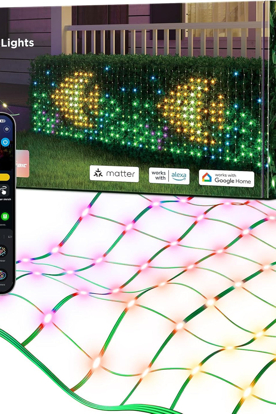 Çalılar İçin Işık Zinciri Ağı, 480 LED'li, IP65 Su Geçirmez, Akıllı Uygulama ve Alexa Uyumu