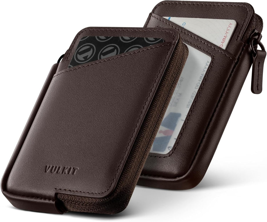 RFID Korumalı Fermuarlı Deri Kartlık 10 Kart ve Banknot İçin Slim Minimalist Cüzdan