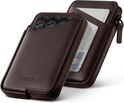 RFID Korumalı Fermuarlı Deri Kartlık 10 Kart ve Banknot İçin Slim Minimalist Cüzdan