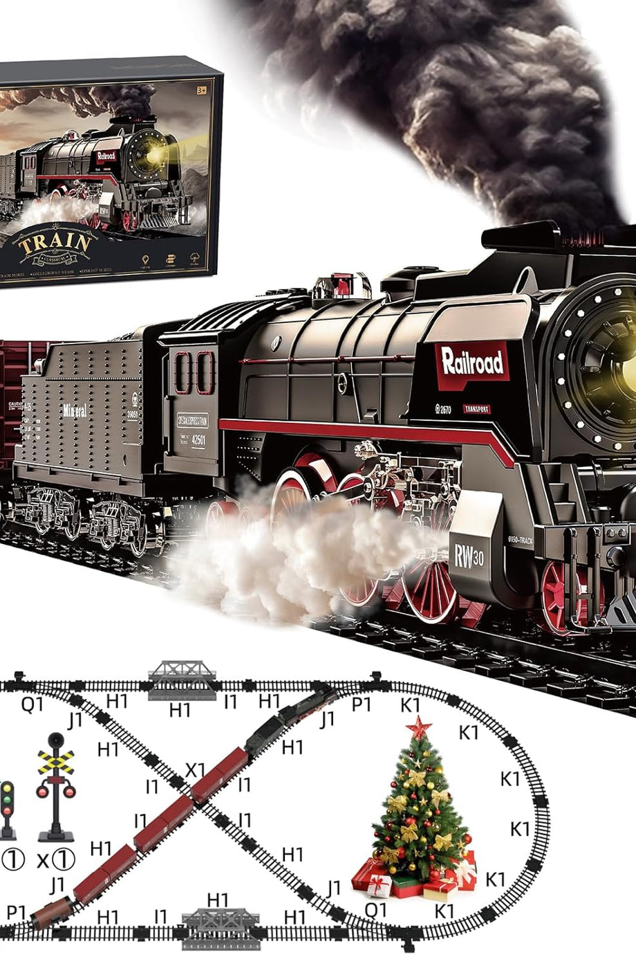 Elektrikli Tren Seti, Gerçekçi Işık, Ses ve Duman Efektli Buharlı Lokomotif, Noel Hediyesi