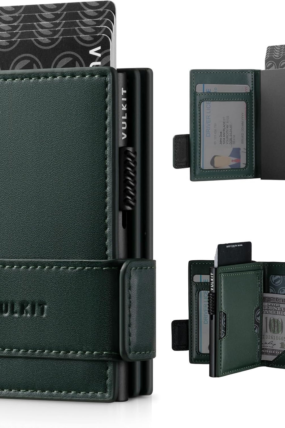 İki Katlı RFID Engelleyici Deri Kartlık, 9 Kartlık Kapasite, Fermuarlı Bozuk Para Cebi