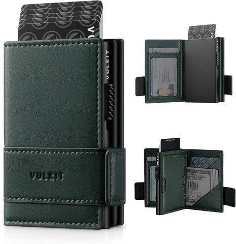 İki Katlı RFID Engelleyici Deri Kartlık, 9 Kartlık Kapasite, Fermuarlı Bozuk Para Cebi