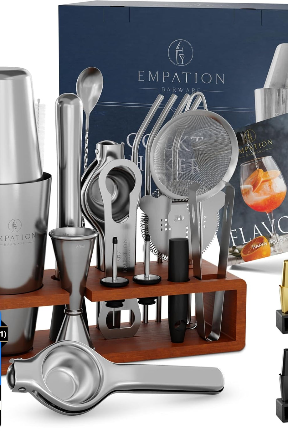 Cocktail Set 825 ml Paslanmaz Çelik Boston Shaker, Stand ve Tarif Kitapçığı ile Profesyonel Set