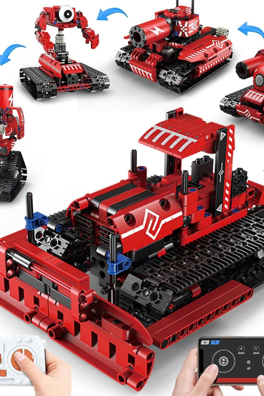 5'i 1 Arada Uzaktan Kumandalı Yapı Kiti, Robot, Tank, Buldozer, STEM Oyuncağı, 7-12 Yaş İçin