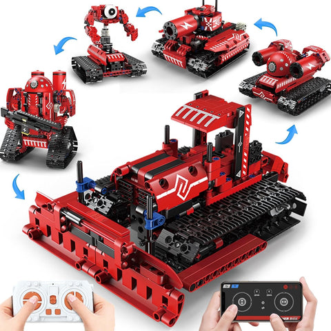 5'i 1 Arada Uzaktan Kumandalı Yapı Kiti, Robot, Tank, Buldozer, STEM Oyuncağı, 7-12 Yaş İçin