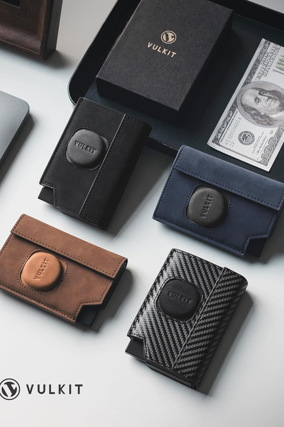 Suni Deri Cüzdan, 360° AirTag Koruma, Açılır Kart Mekanizması, RFID Engelleme