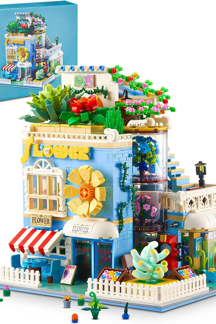 Çiçek Dükkânı Yapım Oyuncak Seti,Etli Şehir Evi Oynanabilir, 8 Yaş ve Üzeri İçin, 2051 Parça