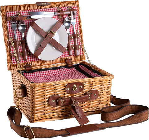 2 Kişilik Piknik Sepeti, El Dokuması Söğüt, Soğutma Bölmeli, Aksesuar Setli