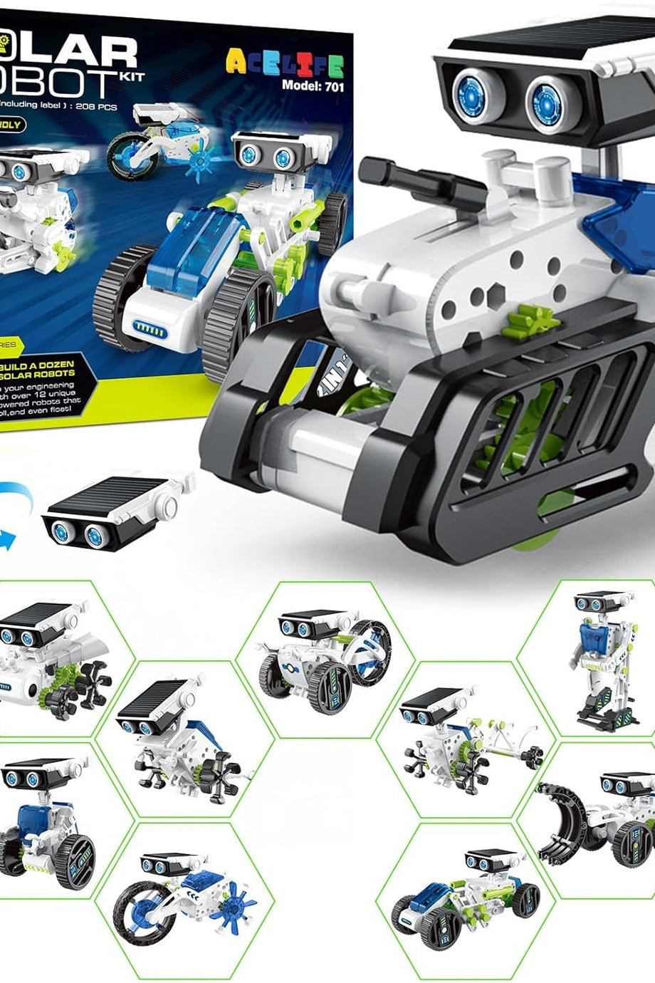 12si1 Arada Güneş Enerjili Robot Oyuncağı, 8-13 Yaş Çocuklar İçin DIY STEM Yapı Kiti
