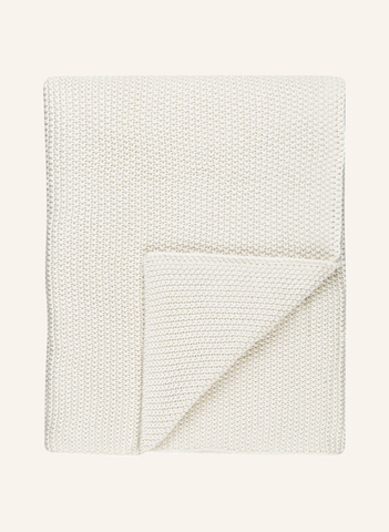 Nordic Knit Pamuk Battaniye 130x170 cm Deri Detaylı Kalın Örgü Tasarım