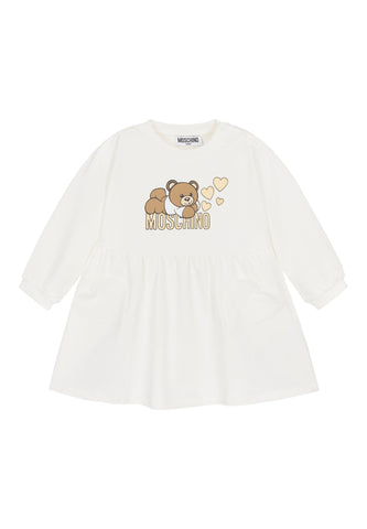 Çocuklar için Teddy Bear Kalp Desenli Elbise - Krem