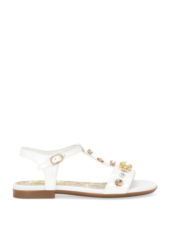 Çocuklar için Sarı Majolika Desenli Swarovski Kristalli Patente Deri Sandaletler