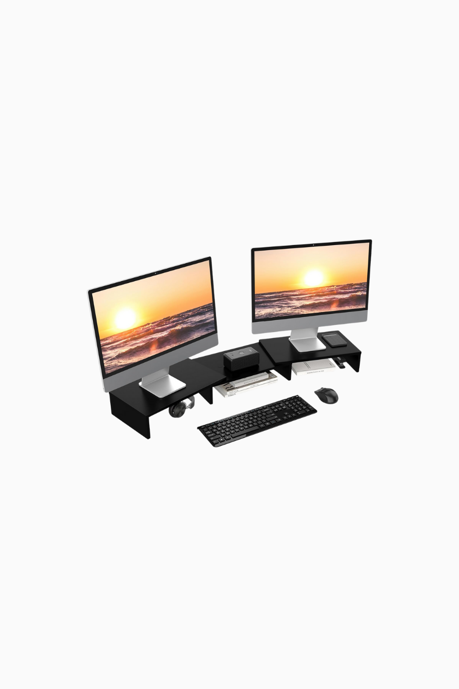 Çift Ahşap Monitör Standı, Ayarlanabilir & Döndürülebilir