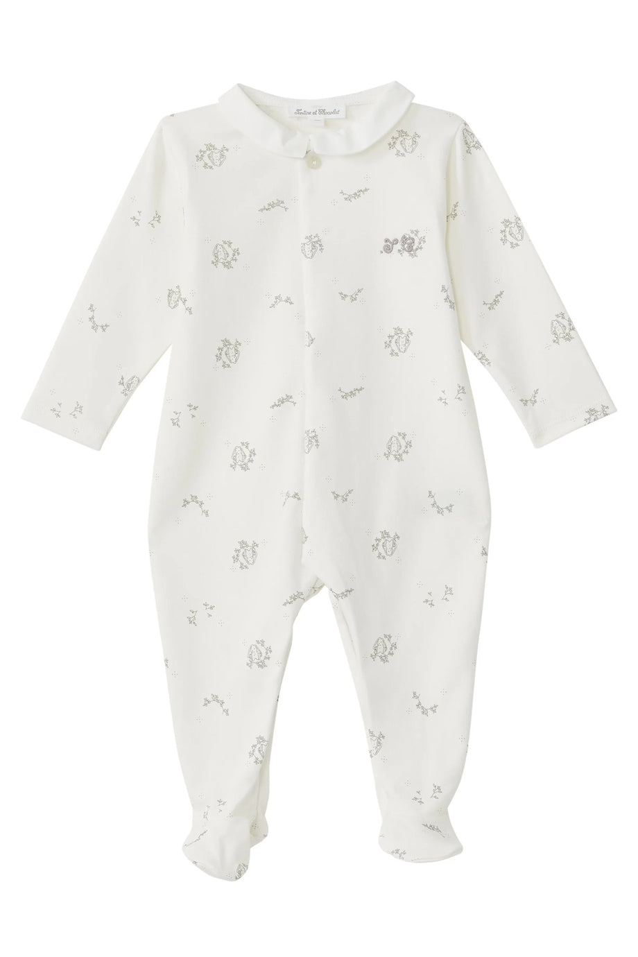 Yaprak Desenli Pijama Tulum - Kırık Beyaz