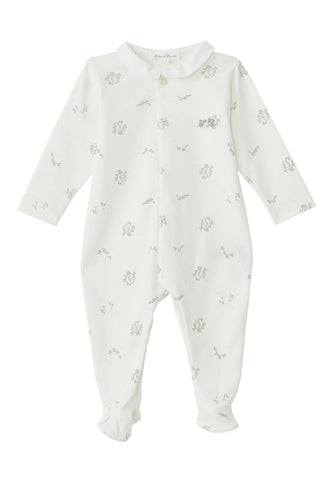 Yaprak Desenli Pijama Tulum - Kırık Beyaz
