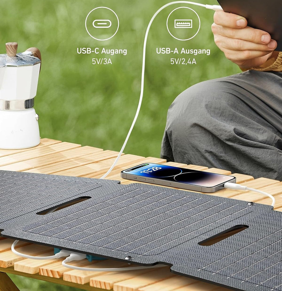 Solix PS30 Katlanabilir Güneş Paneli | 30W Taşınabilir Şarj Cihazı, IP65 Su Geçirmez, USB-A & USB-C