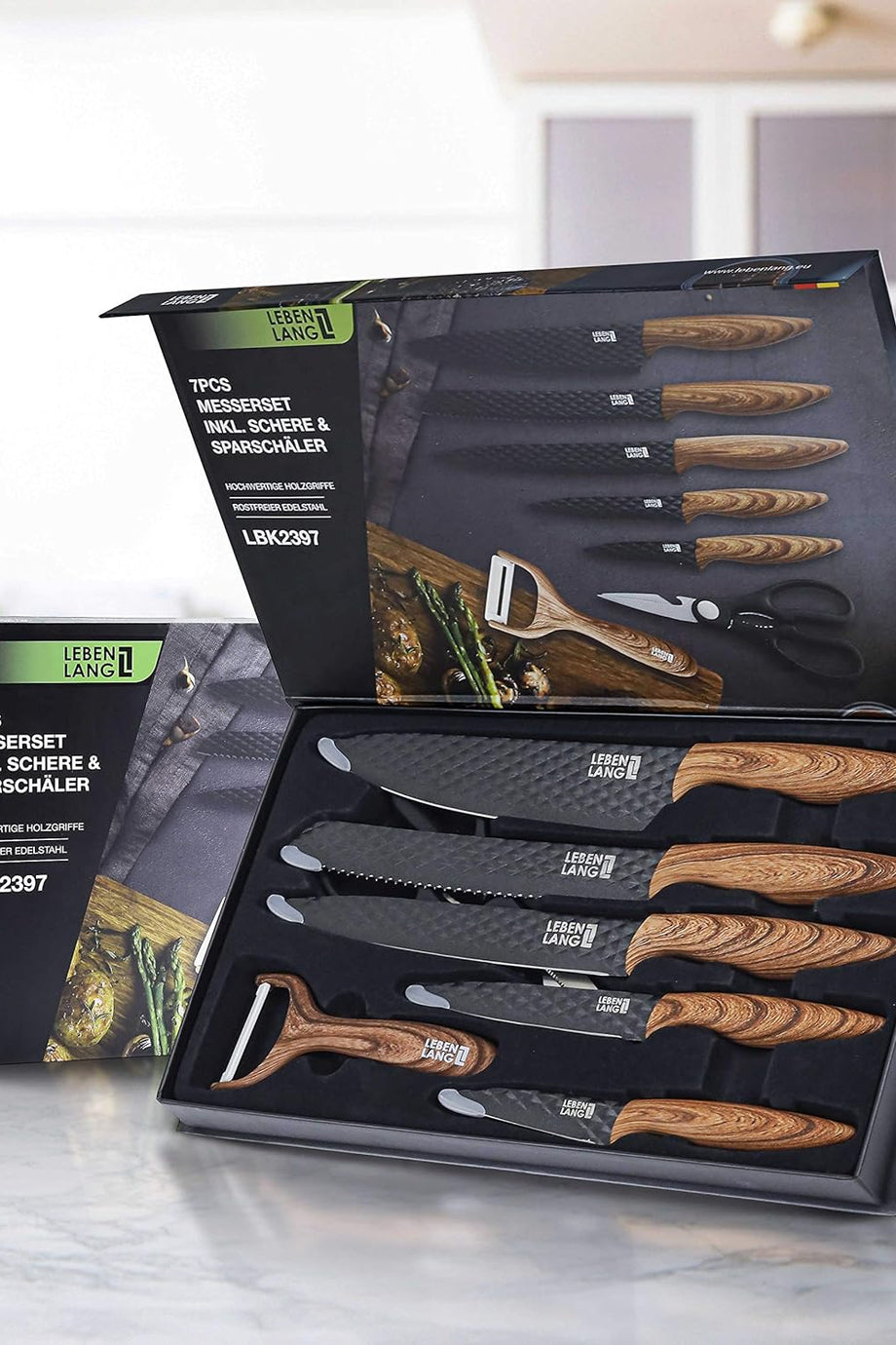 7 Parça Mutfak Bıçak Seti - Paslanmaz Çelik Şef Bıçağı, Soyucu, Mutfak Makası ve Siyah Kesme Bıçakları Seti