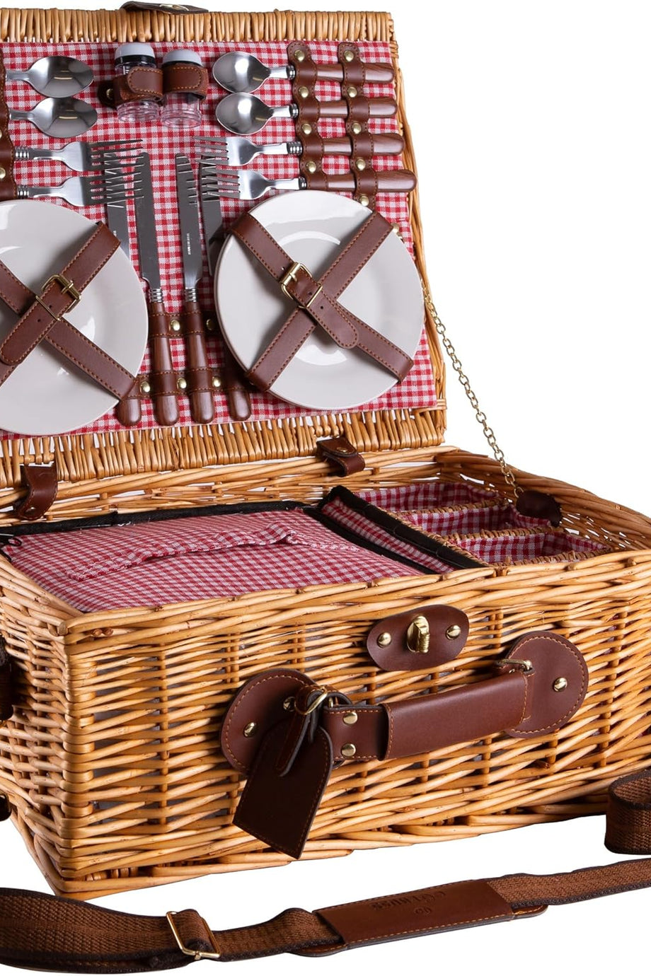 4 Kişilik Piknik Sepeti, El Dokuması Doğal Söğüt, Soğutma Bölmeli, Omuz Askılı