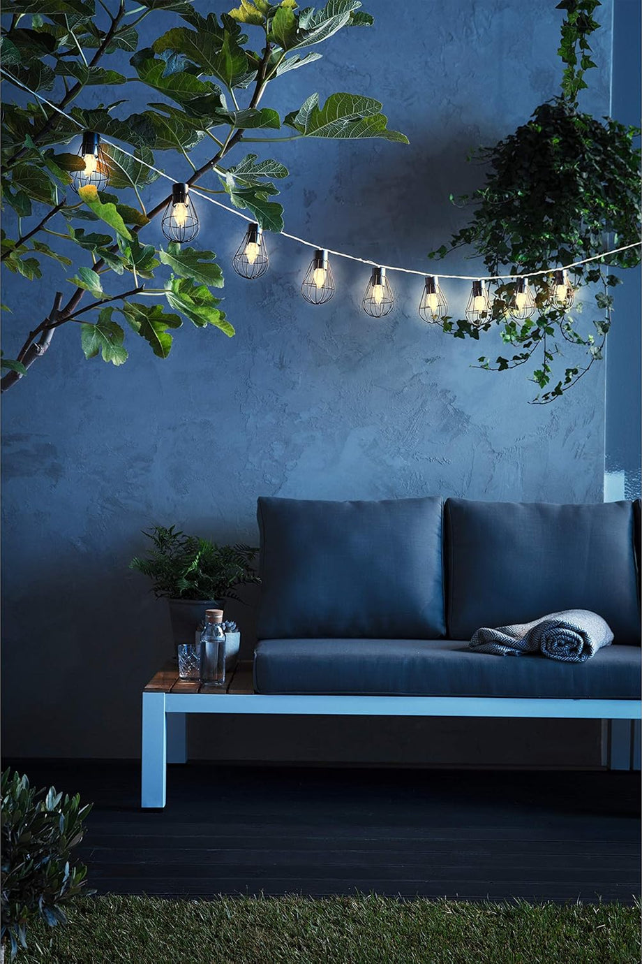 Solar Peri Işıkları Retro 10 LED Ampüllü, Sıcak Beyaz, 330 cm, Metal, Siyah/Kahverengi