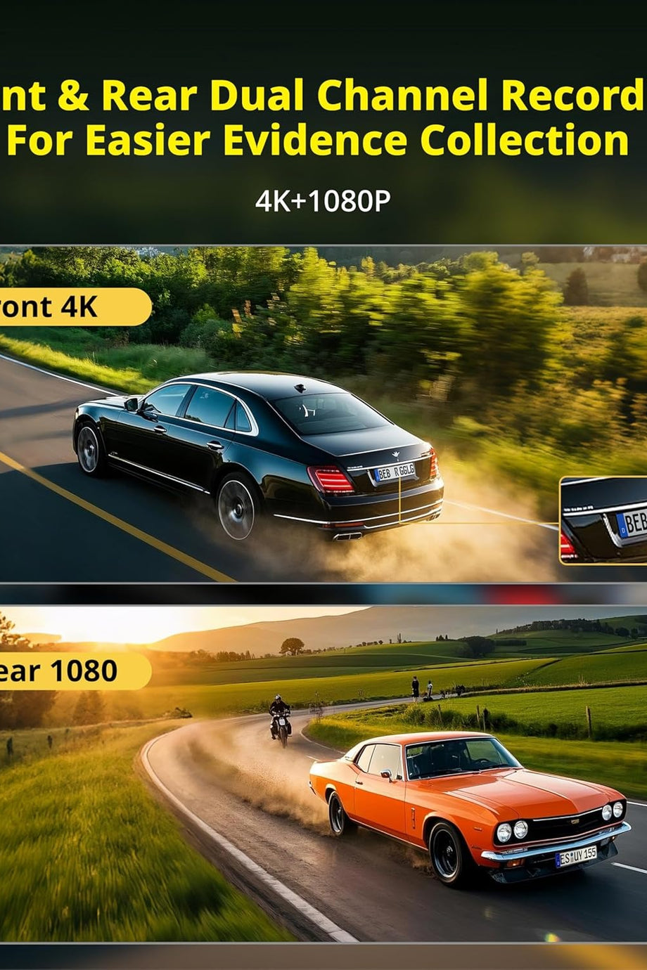 4K + 1080P Araç Kamerası, GPS WiFi, ADAS Destekli, Gece Görüş, 64GB Kart Dahil