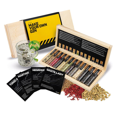 Mini Gin Baharat Seti 12 Doğal Baharat, Tarif Kartları ve Ahşap Kutu ile Hediye Seti
