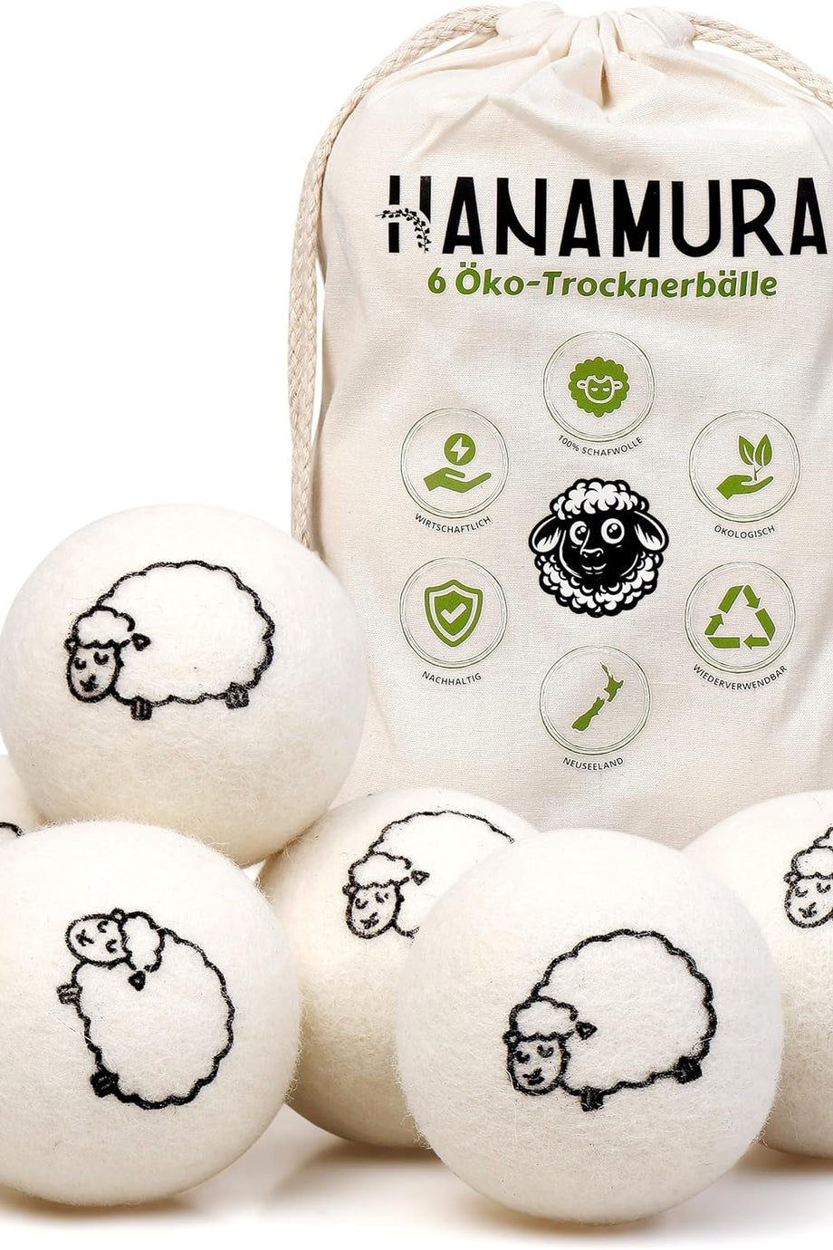Yün Kurutucu Topları 6lı Set Yeni Zelanda Yünü ile Doğal Yumuşatıcı XXL Boy