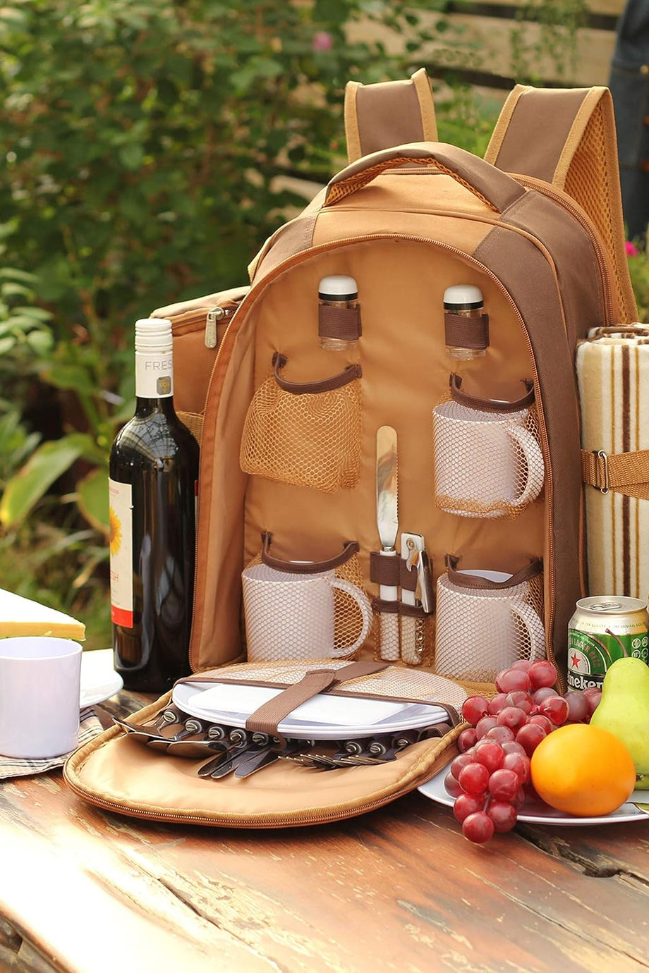 4 Kişilik Piknik Çantası, Modern Sırt Çantası, 4 Kişilik Piknik Seti, BPA İçermeyen Tabaklar, Soğuk Tutma Fonksiyonu