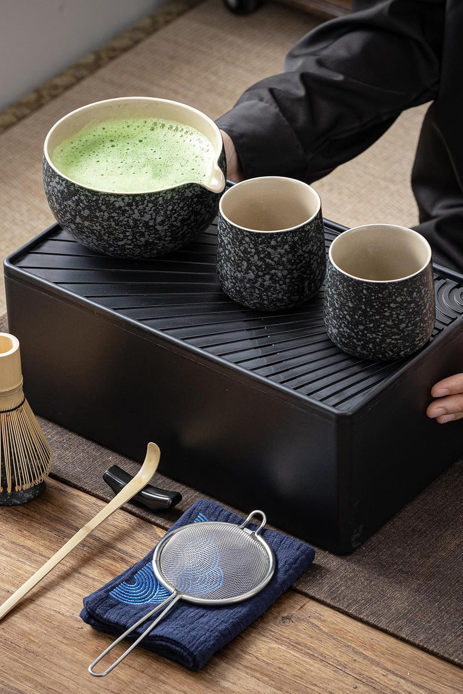Saklama Kutulu 12 Parça Seyahat Matcha Çayı Seti, Seramik Kase, Bambu Çırpıcı
